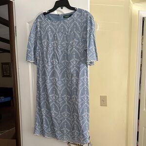 Lauren by Ralph Lauren Chambray Embroidered Dress